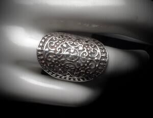 Sterling Silver Scroll Filigree Oval Shield Boho Wrap Ring Size 7